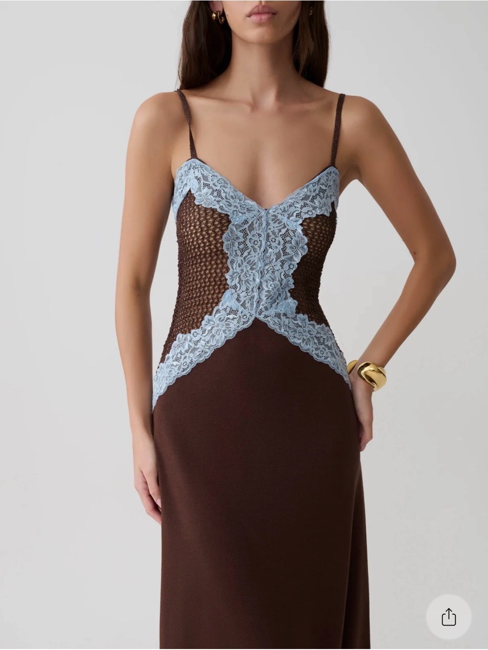 MESHKI- Bray Knit & Lace Maxi Dress- Chocolate/Blue - Picture 3 of 4